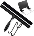 Shower Squeegee for Glass Doors, 12 Inches Bathroom Squeegee with Spare Silicone Blade, Shower Door Hook and Adhesive Hook, Stainless Steel Bathroom Squeegee for Mirror Window (12in-Black-1 Pack)