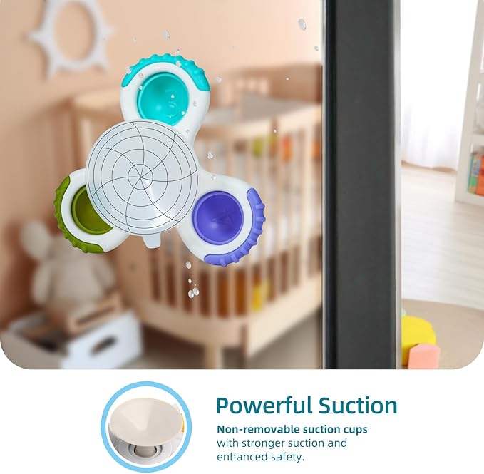 LiKee Strong Suction Cup Fidget Rotating Sensory Bath Toys for Baby Christmas Stocking Stuffers, Airplane Car Travel Table & Window Toys for Toddler Boys and Girls, 12+ Months