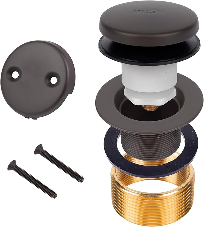 Bronze Bathtub Tub Drain Conversion Kit with Two-Hole Overflow Faceplate, Minupwell Tip-Toe Replacement Bath Tub Drain Trim Kit with Universal Fine/Coarse Thread Assembly，Oil Rubbed Bronze