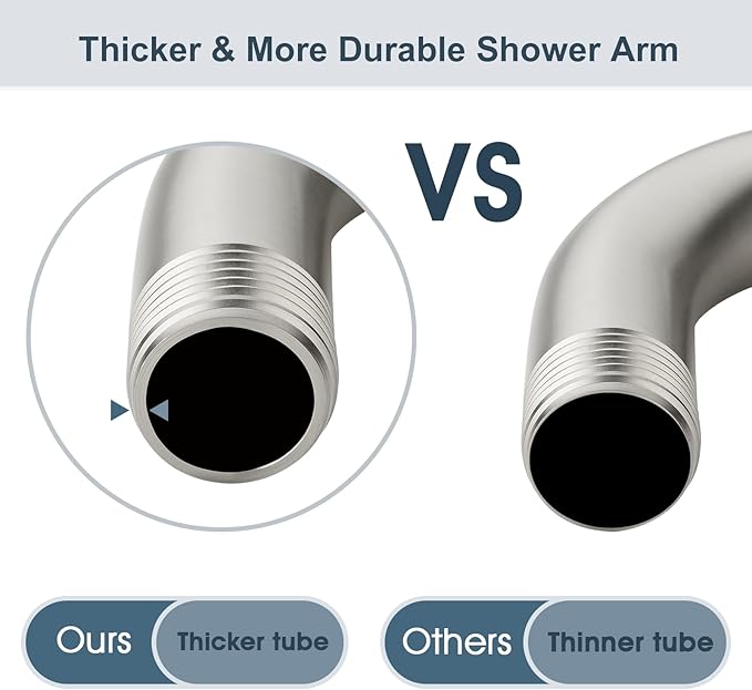BRIGHT SHOWERS Shower Arm with Flange 10 Inches Solid Brass Shower Head Extension Arm, Wall Mounted Shower Pipe Arm for Rainfall Shower Head and Handheld Showerhead, Brushed Nickel