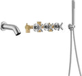 sumerain 3 Handle Wall Mount Tub Faucet with Sprayer, High Flow Waterfall Bathtub Faucet Brushed Nickel