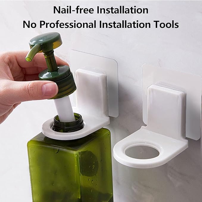 4 Pack Shower Gel Bottle Rack Hook Self Adhesive Wall Mounted No Drilling Shampoo Dispenser Bottle Holder Hook Hand Soap Dispenser Holder Liquid Soap Shower Holder for Wall Kitchen Bathroom