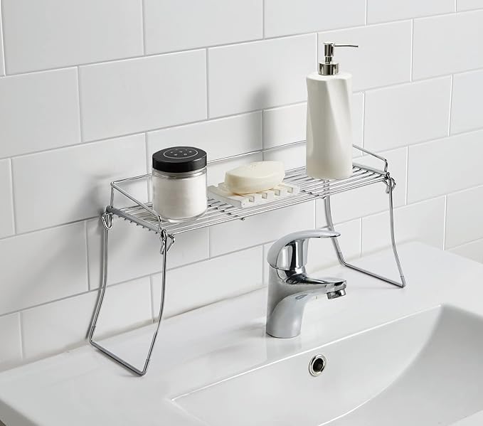 Metal The Sink Vanity Organizer, Bathroom or Kitchen Sink Organizer, Feminine Products Organizer (Black)
