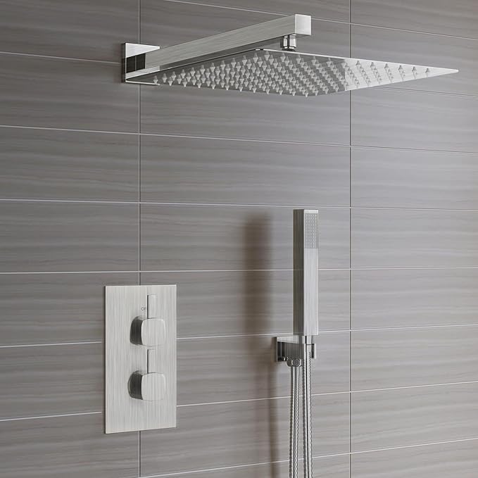 Voolan 20" Square Shower Arm with Flange and Teflon Tape, Extension Shower Head Arm for Bathroom Fixed Shower Head, Solid Stainless Steel, Wall Mounted (Brushed Nickel)