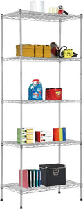 BestOffice | 5-Tier Wire Storage Shelves | 14x24x60 | Chrome | with Adjustable Racks | Heavy-Duty Metal Shelf, Holds Upto 750 lbs | No-Tool Assembly | Ideal for Home & Garage Shelving