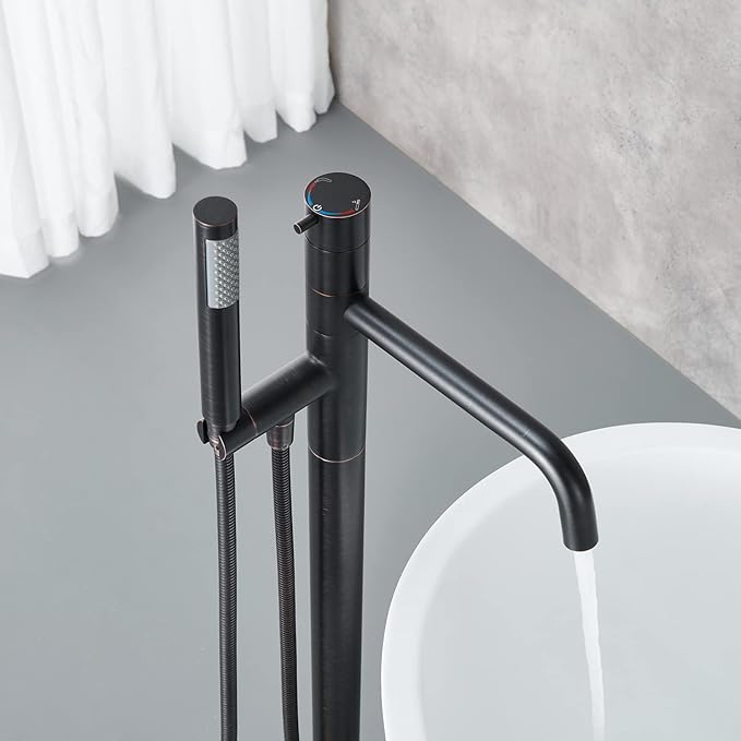 Freestanding Bathtub Faucet Floor Mount Tub Filler Oil Rubbed Bronze Brass Single Handle Bathroom Faucets with Hand Shower