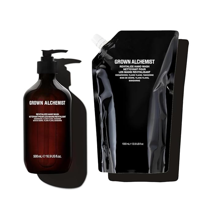 Grown Alchemist Revitalize Hand Wash + Refill Set – Natural Liquid Hand Soap with Ylang Ylang, Tangerine & Cedarwood – Gentle, Hydrating Kitchen & Bathroom Soap, Botanical Cleanser for Sensitive Skin