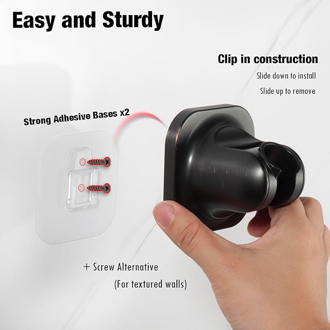 Handheld Shower Head Holder - 5 Positions Adjustable - Clip in - Screw or Adhesive Mount - Bathroom Wall Mounted Shower Wand Holder (Oil Rubbed)