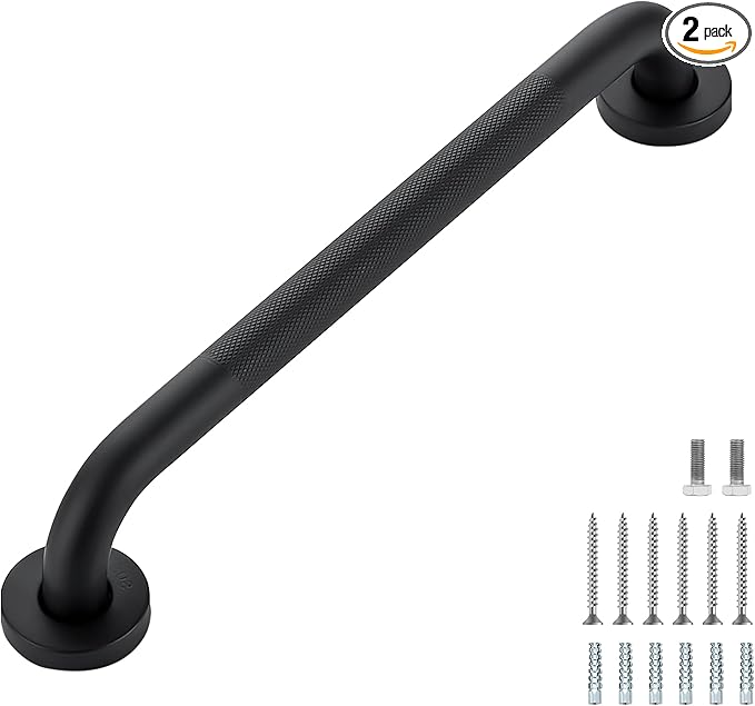 Grab Bars for Shower, 2 Pack 16-Inch Anti Slip Shower Handles for Elderly, Safety Shower Grab Bar, Stainless Steel Handicap Grab Bars for Bathroom (Black 1" Diameter)