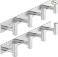 HUFEEOH 2 Pack Coat Rack Wall Mount, Stainless Steel T Shaped 4 Hooks Coat Hooks for Bathroom, Heavy Duty Wall Hooks Towel Hooks for Hanging, Silver Towel Rack Purse Hanger for Mudroom Entryway