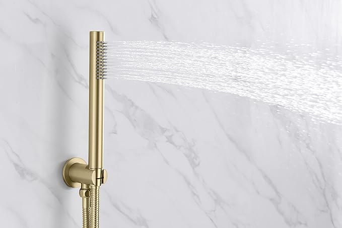 SUMERAIN Waterfall Wall Mount Tub Faucet with Hand Shower Sprayer, 3 Handle Tub Shower Faucet with Rough in Valve Brushed Gold Finish