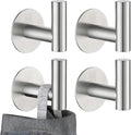 JQK Self Adhesive Towel Hook Brushed, No Drill Stick on Coat Robe Clothes Wall Hook for Bathroom Kitchen Garage 4 Pack, 304 Stainless Steel Brushed Steel, ATH110-BN-P4
