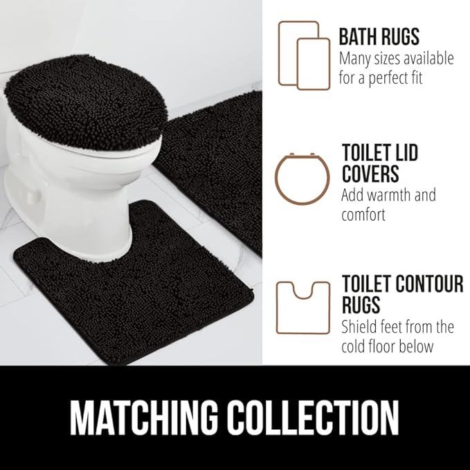 GORILLA GRIP Bath Rug Mat 60x24, Thick Soft Absorbent Chenille, Quick Dry Microfiber Mats, Rubber Backing Washable Shower Floor Rugs, Bathmat Runner, US Designed Bathroom Home Decor Accessories Black