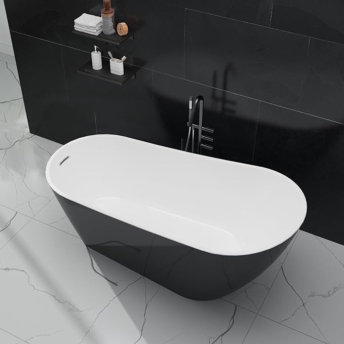 67 in Acrylic Freestanding Bathtub, Contemporary Stand Alone Tub,Black Soaking Tub, with Chrome Overflow and Drain, CUPC Certified