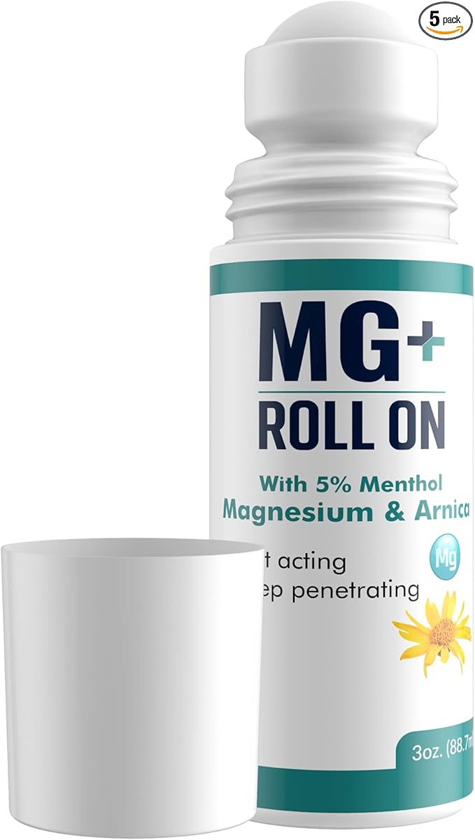 MARS WELLNESS MG+ Cooling Roll on Pain Relief (3 oz) – Fast Acting Arnica Roll on 5% Menthol Magnesium & Arnica – Penetrating Menthol Pain Relief Roll On Topical Pain Relief - 5 Pack
