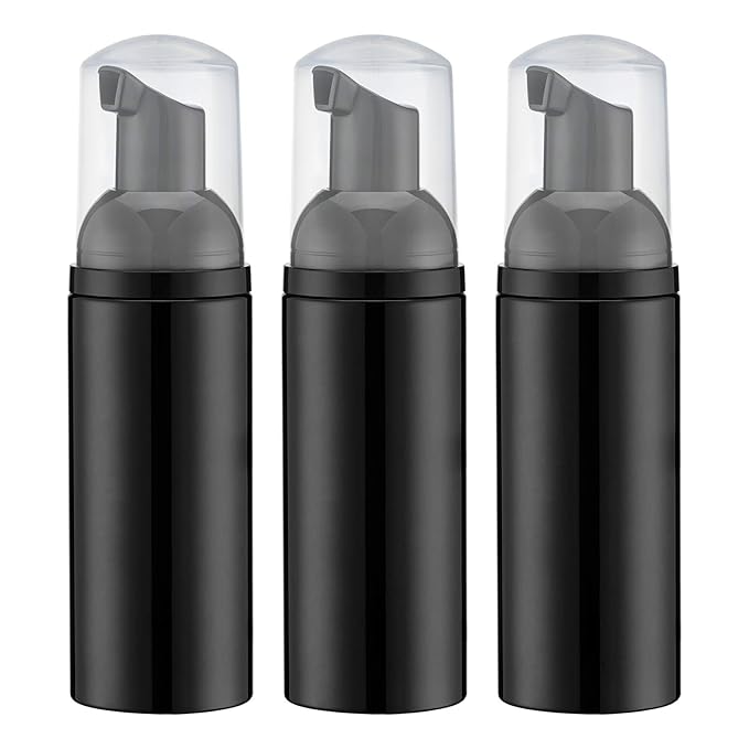 Tekson Soap Foam Bottle (Black Pump), Empty Travel Foaming Lash Shampoo for Cleanser, Dispenser (60ml, 2 fl oz)
