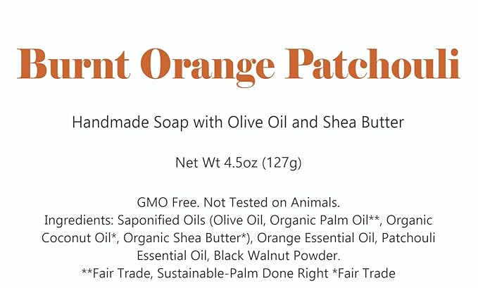 3 Pk Burnt Orange Patchouli Organic Soap Bars, Handmade in USA, Natural & Cruelty Free (3 Pack, Burnt Orange Patchouli)