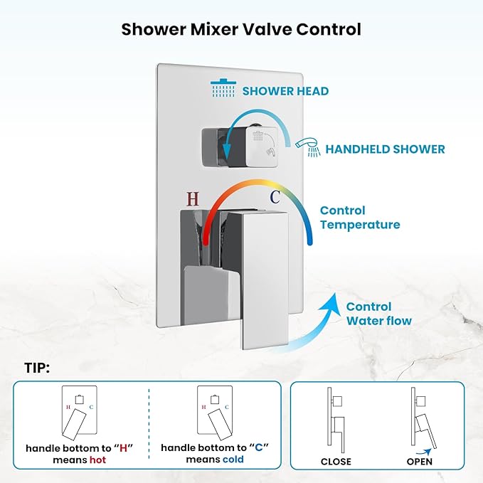 gotonovo Rainfall Bathroom Shower System Rain Shower Head and Handle Set Wall Mounted Shower Complete Combo Solid Brass Pressure Balancing Shower Mixer Valve 8 Inch Polished Chrome