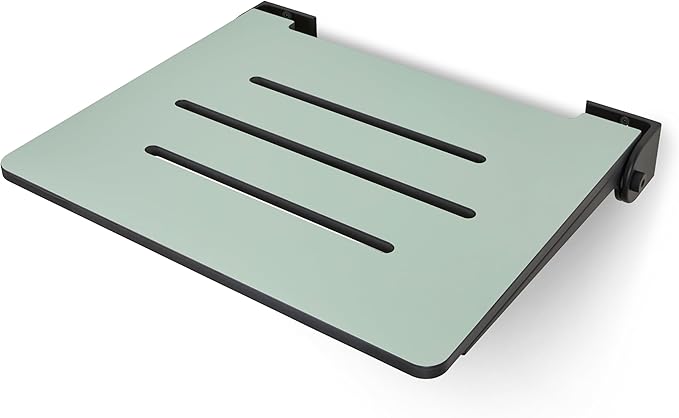 18 inch Silhouette Slimline Folding Wall Mount Shower Bench Seat, Sea Green Seat with Matte Black Frame