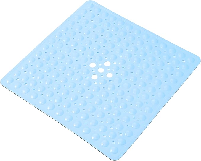 Anti-Slip Bathtub Shower mat, 20.8×20.8（Approximately 53×53cm） inch Soft Oversized Machine Washable Non-Slip Bathtub mat with Drainage Holes, Bathroom Floor Suction Cup.（1-Opaque Light Blue）