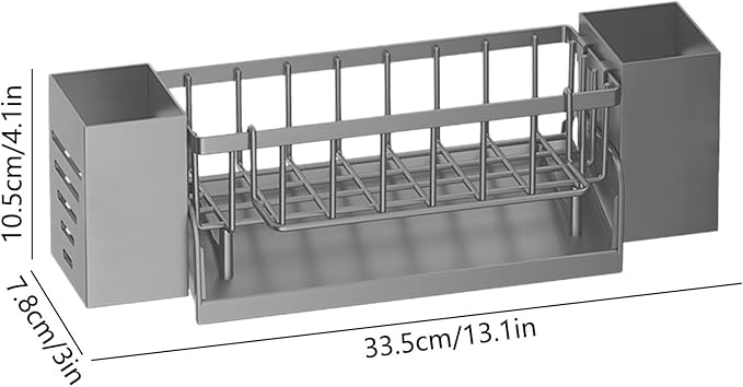 Kitchen Sink Caddy Organizer, Sponge Holder for Kitchen Sink with Drain Tray, 3 Compartments Utensil Drying Rack, Kitchen Utensils Holder with Towel Bar, Kitchen Countertop Organizers