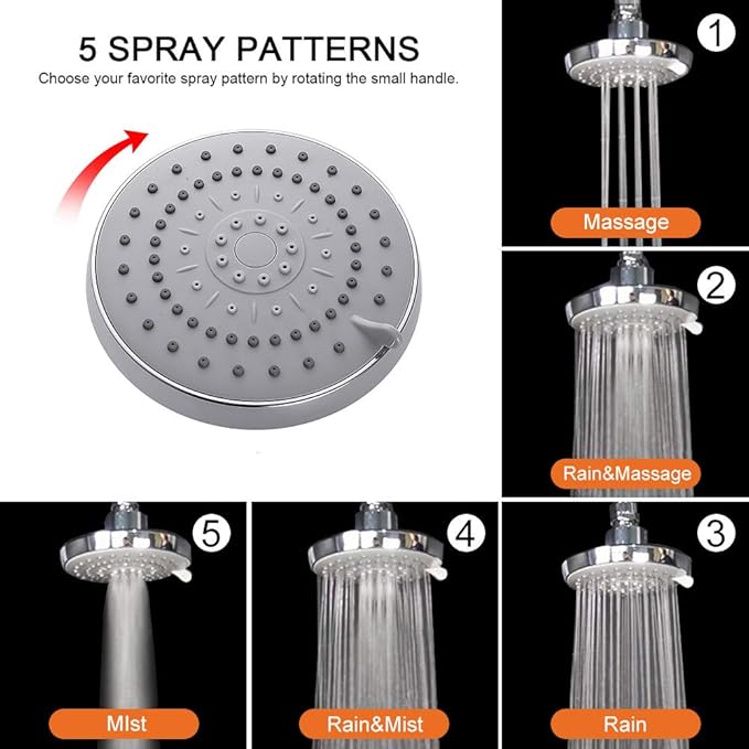 HarJue High Pressure Shower Head with 11 IN Adjustable Arm, Rainfall with Shower Arm-Make Water Flow Down Vertically for Better Bathing Experience(5 In, Chrome)