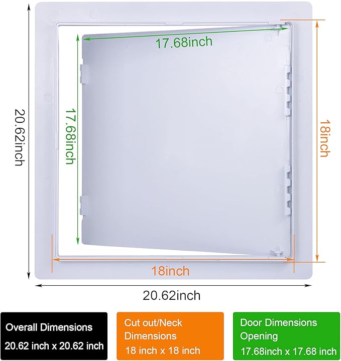 Plumbing Access Panel for Drywall 18 x 18 Inch Plastic Access Door Removable Wall Access Panel Ceiling Reinforced Hinged Durable White