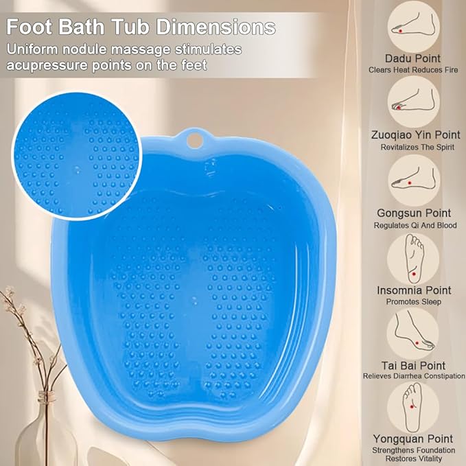 Foot Soaking Tub Large Size Foot Basin Sturdy Soaking Feet Bucket Massager Tub Exfoliation Callus Pedicure Foot Spa Bath Bucket for Women and Men (Blue)