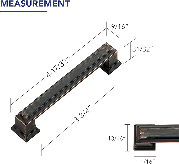 Ravinte Hardware 5 Pack Oil Rubbed Bronze Cabinet Pulls, 3-3/4 Inch (96mm) Hole Center Zinc Alloy Drawer Handles for Kitchen Cabinets, Cupboards, Dressers, Square Solid Metal Hardware