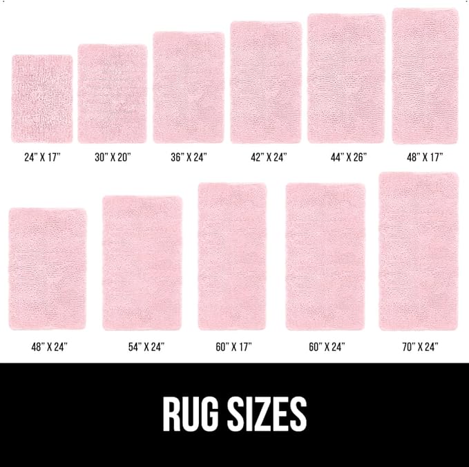 GORILLA GRIP Bath Rug Mat, Soft Absorbent Chenille, Quick Dry Microfiber Mats, Rubber Backing Washable Shower Floor Rugs, Bathmat Runner, US Designed Bathroom Home Decor Accessories 24x17 Light Pink