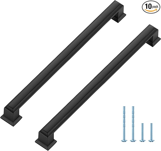 Ravinte Hardware 10 Pack Matte Black Cabinet Pulls, 8 Inch (204mm) Hole Center Zinc Alloy Drawer Handles for Kitchen Cabinets, Cupboards, Dressers, Square Solid Metal Hardware
