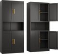 Black Metal Pantry Cabinet with 4 Doors, 2 Adjustable Shelves, 61" H Garage Storage Cabinet for for Home Office, Living Room, Dinning Room