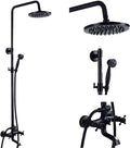 NeierThodore Oil Rubbed Bronze Shower Faucet Set Complete Shower System 8 Rain Shower 2 Cross Knobs Wall Mounted Mixer Bathroom Shower Tub Tap Bathroom Fixtures Wall Mount