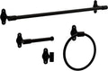 Franklin Brass Calloway 4-Piece Bathroom Set Matte Black 18" + 6" Towel Rack, Toilet Paper Holder, Hand Towel Holder, Hook | 4-Piece Bath Hardware Accessories Set CLWY64-MB