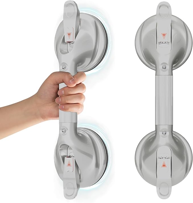 DAILYLIFE Grab Bars for Bathtubs and Showers, 15 inch Shower Handles for Elderly Suction, 300lbs Safety Shower Grab bar for Seniors and Elderly, Gray(1 Pack)