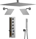 Digital Display Shower Fixtures Brushed Nickel Shower System with 12 inch Ceiling Mounted Shower Head and 2 Wall Mounted Shower Head(8 inch), Handheld Shower