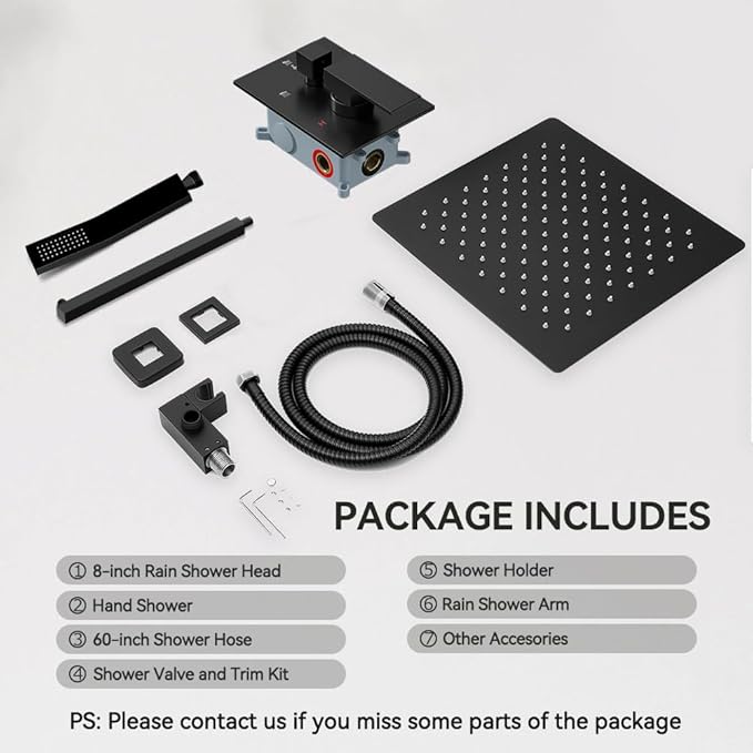 Shower Faucet Set Matte Black Shower System, Starbath 8" Rain Shower Head and Handheld Spray Shower Set Complete Wall Mounted,2 Way Pressure Balance Shower Valve and Trim Kit Included