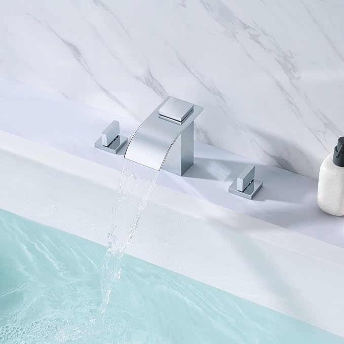 SUMERAIN 3 Hole Deck Mount Roman Tub Faucet Waterfall Bath Tub Faucet with Valve, Chrome Finish