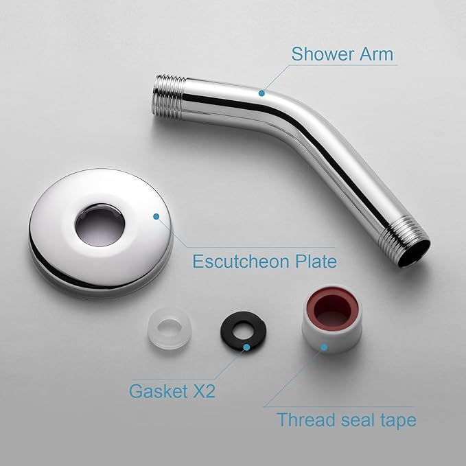 OFFO Shower Arm with Flange, 6 in Wall Mount Replacement Angle Shower Head Arm Wall-Mounted For Fixed Shower Head & Handheld Showerhead, Chrome