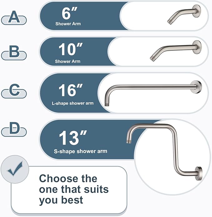 BRIGHT SHOWERS 16-Inch Shower Head Extension Arm with Flange, L Shaped Shower Extender, Extra-Long Stainless Steel Shower Pipe, Brushed Nickel
