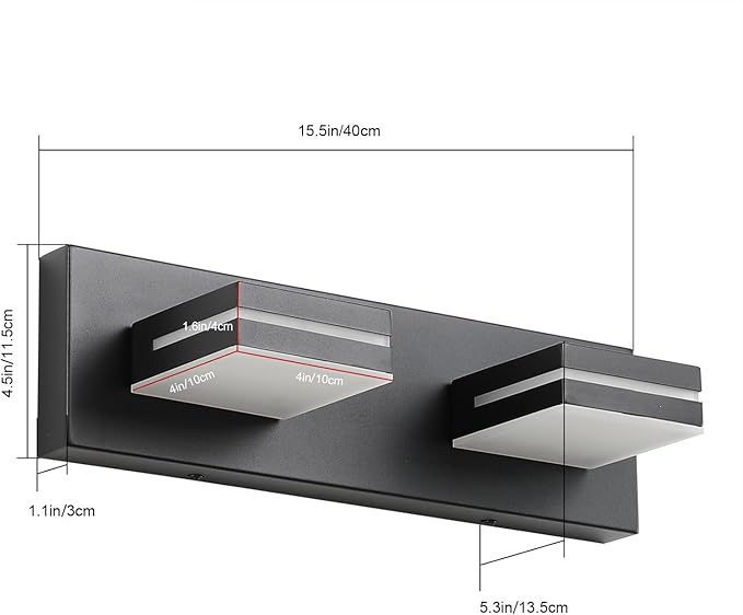 SineRise LED Modern Bathroom Vanity Light Fixtures (2-Light, 15.5-Inch, Dimmable), Matte Black Modern Acrylic Bathroom Wall Lighting Fixtures Over Mirror (Cool White 6000K)