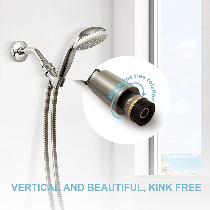 OFFO Shower Hose, Brushed Nickel Kink Free Stainless Steel Shower Hose Attachment Electroplating Handheld Shower Head Hose Flex Hoses Extension with Brass Insert & Nut for Pet Bathing Cleaning 60 in