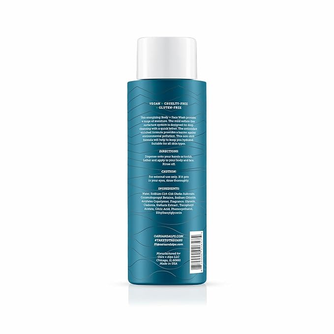 Oars + Alps Body and Face Wash for Men, Mens Body Wash & Face Cleanser with Vitamin E and Antioxidants, Moisturizing, Hydrating, Paraben & Sulfate Free Cleanser, Alpine Tea Tree, 1pk