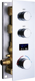 AYIVG Shower Diverter Valve Chrome Solid Brass Pressure Balance Diverter Valve 2 Way Digital Display Diverter Shower Valve Temperature Control Valve with Individual On Off Flow Control Shower Valve