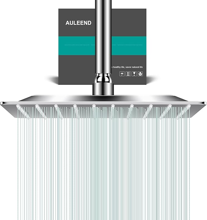 Square Rain Shower Head, High Flow Stainless Steel,Work with any decorative style，All Metal Rainfall Shower Head (Chrome, 10)