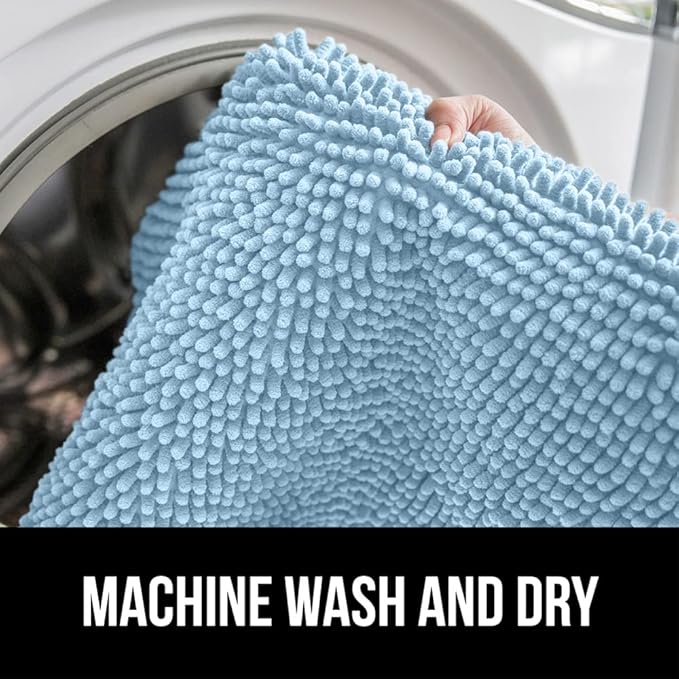 GORILLA GRIP Bath Rug Mat 30x20, Soft Absorbent Chenille, Quick Dry Microfiber Mats, Rubber Backing Washable Shower Floor Rugs, Bathmat Runner, US Designed Bathroom Home Decor Accessories Sky Blue