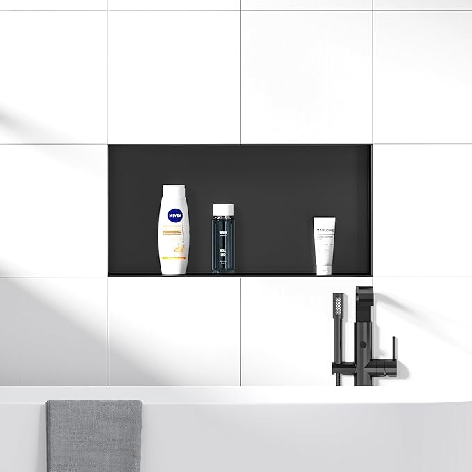 Stainless Steel Shower Niche 24" X 12", No Tile Needed Wall Niche Shower, Recessed Shower Shelf for Bathroom Storage, Matte Black