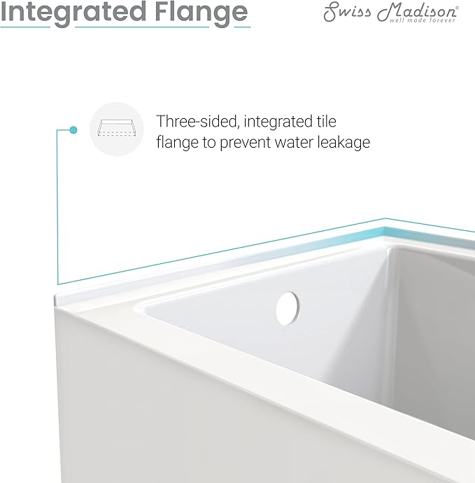 Swiss Madison Well Made Forever SM-AB543 Voltaire Alcove Tub with Armrest 60" x 32" in Glossy White