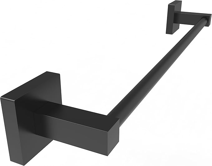 RUACQ Towel Bar 16 inch, Towel Racks for Bathroom Wall Mounted, SUS304 Stainless Steel Towel Holder, Hand Towel Holder Organizer, Matte Black Single Bar, Total Length 18 inch