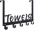 Over The Door Hook, Towel Holder Towel Hook for Bathroom, Towel Hanger Door Rack with 5 Coat Hooks, Over The Door Hanger Towel Rack for Bathroom, Bedroom Towels Coats, Black